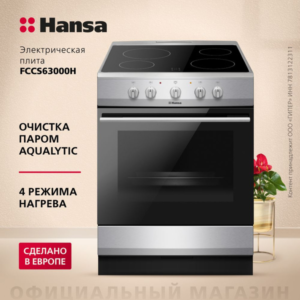 Электрическая плита Hansa FCCS63000H, серебристый, 8200 Вт, 68 л, гриль ...