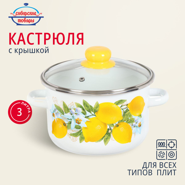 Кастрюля эмалированная 3 литра с крышкой для индукционной плиты ...
