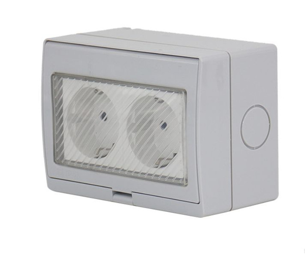 Розетка уличная IP55 двойная накладная с крышкой, 16А с заземлением ...