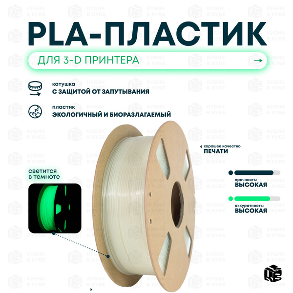 PLA пластик (Filament Пруток) для 3D принтера Светящийся Зеленый ...