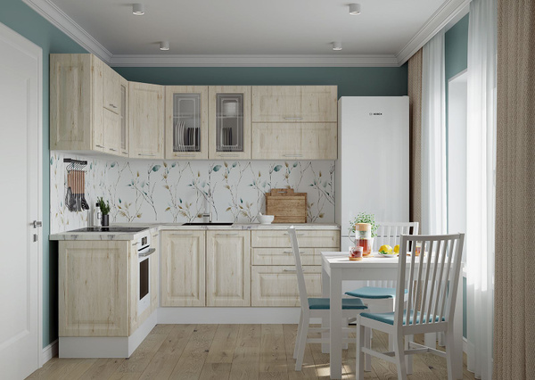 Кухонный гарнитур угловой Классик 2,0х2,2 МДФ Рустик молочный/Белый ...