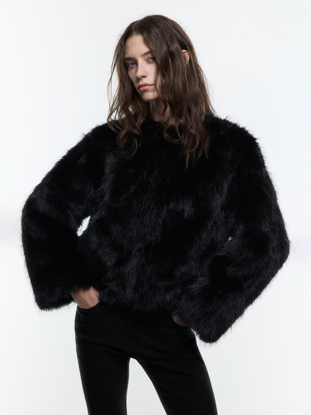Шуба искусственная Befree, Зима, размер 50, цвет черный, Текстиль ...