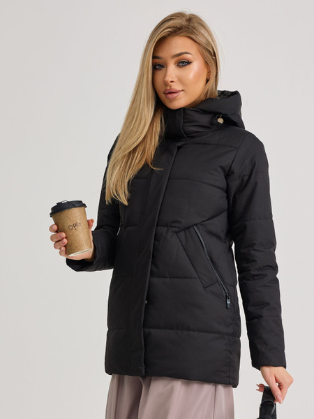 Куртка Женский URBANDO Карманы, Капюшон черный Полиэстер, размер 46 ...