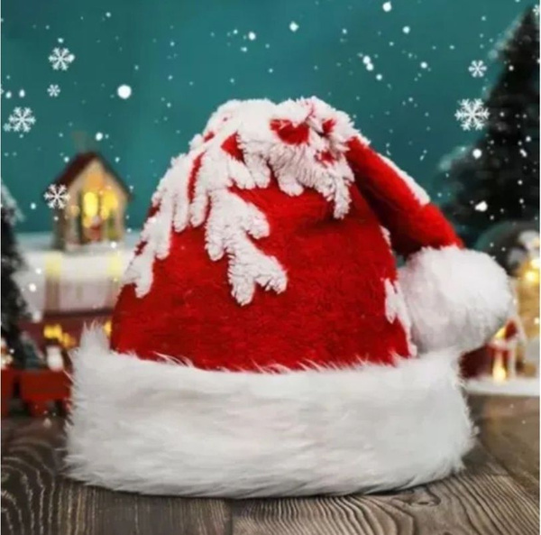 Новогодняя шапка деда мороза со снежинкой/ колпак новогодний, набор 1 ...