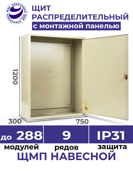 Щит распределительный навесной с монтажной панелью ЩМП - 09 IP31 ...