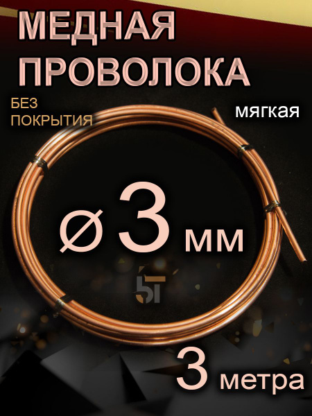 Проволока медная толстая, диаметр 3 мм, длина 3 метра купить на OZON по ...