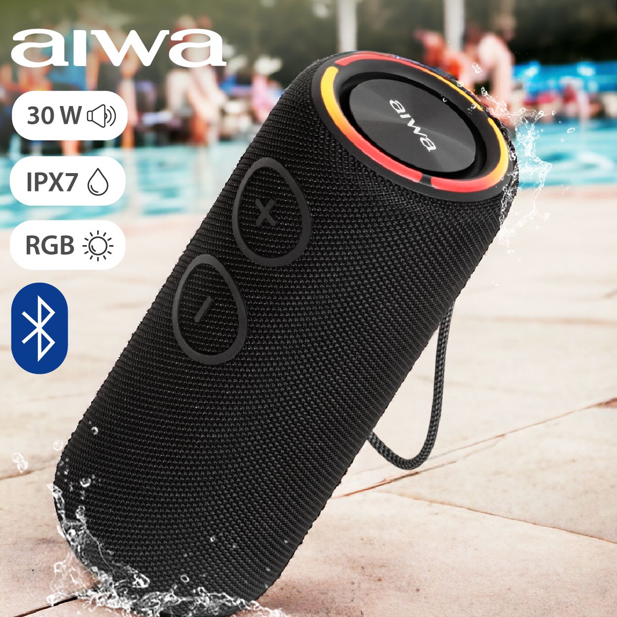 Беспроводная колонка AIWA PAS-H300 black с Bluetooth, AUX, TF-card и TWS, с RGB подсветкой, 30 Вт