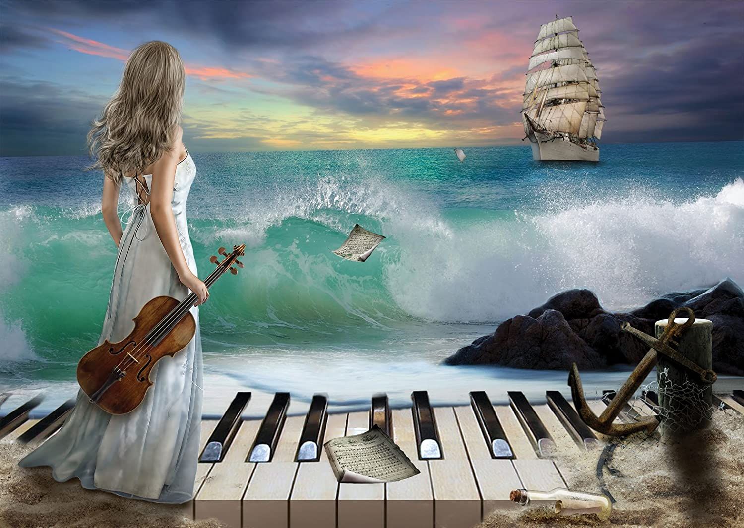Песня для души 90. Девушка скрипка море. Музыкальный пейзаж. Девушка со скрипкой на берегу моря. Картины Вдохновение.