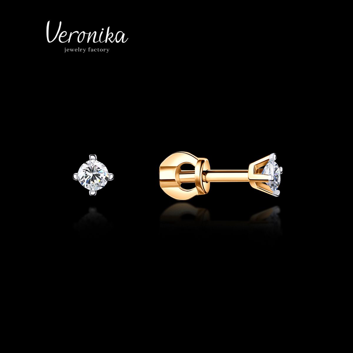 VeronikajewelryfactoryСерьгипусетыизпозолоченногосеребрасфианитам