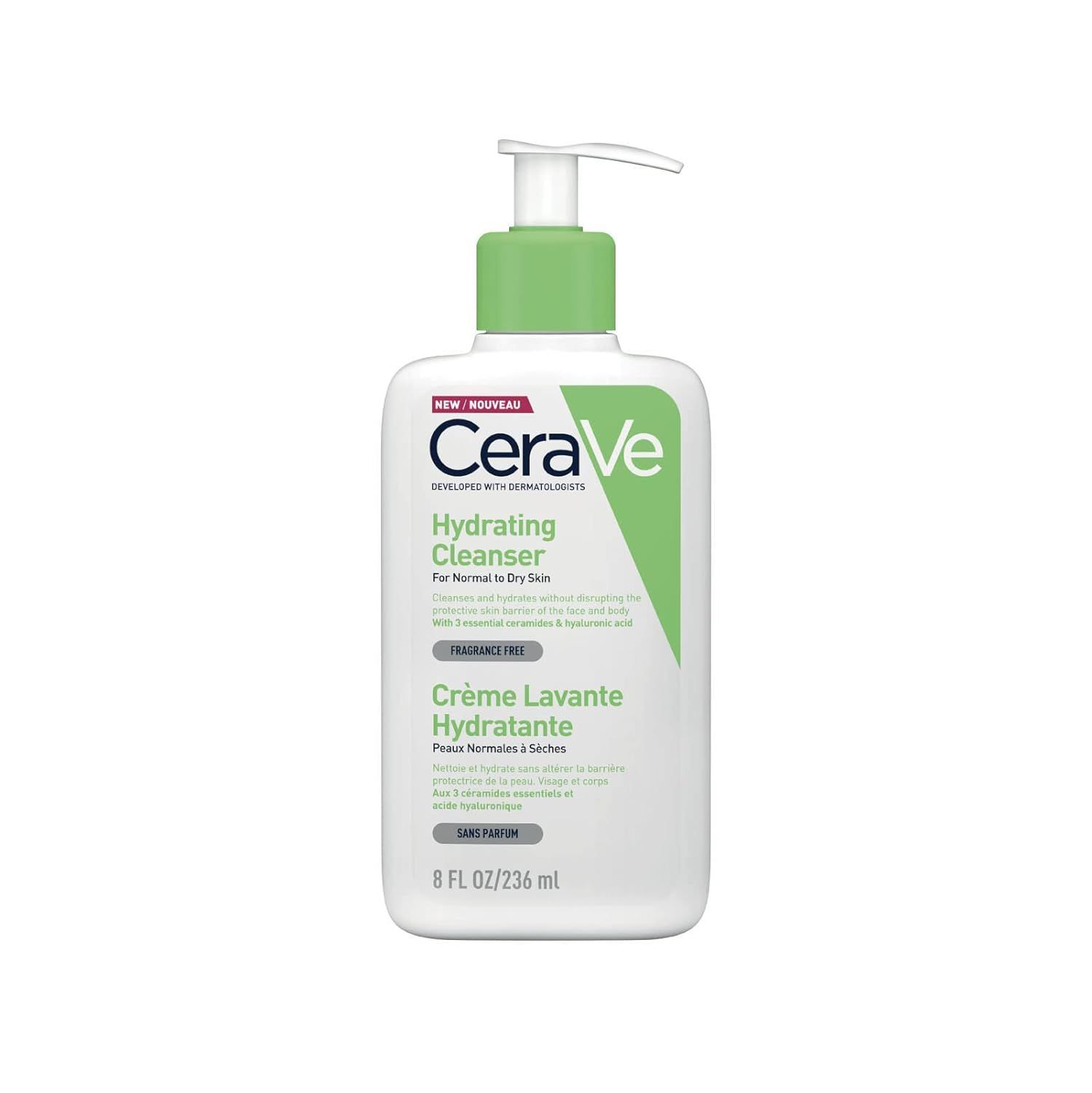 CeraVe Hydrating Cleanser, 236 мл, Ежедневное мытье лица и тела для нормальной и сухой кожи.