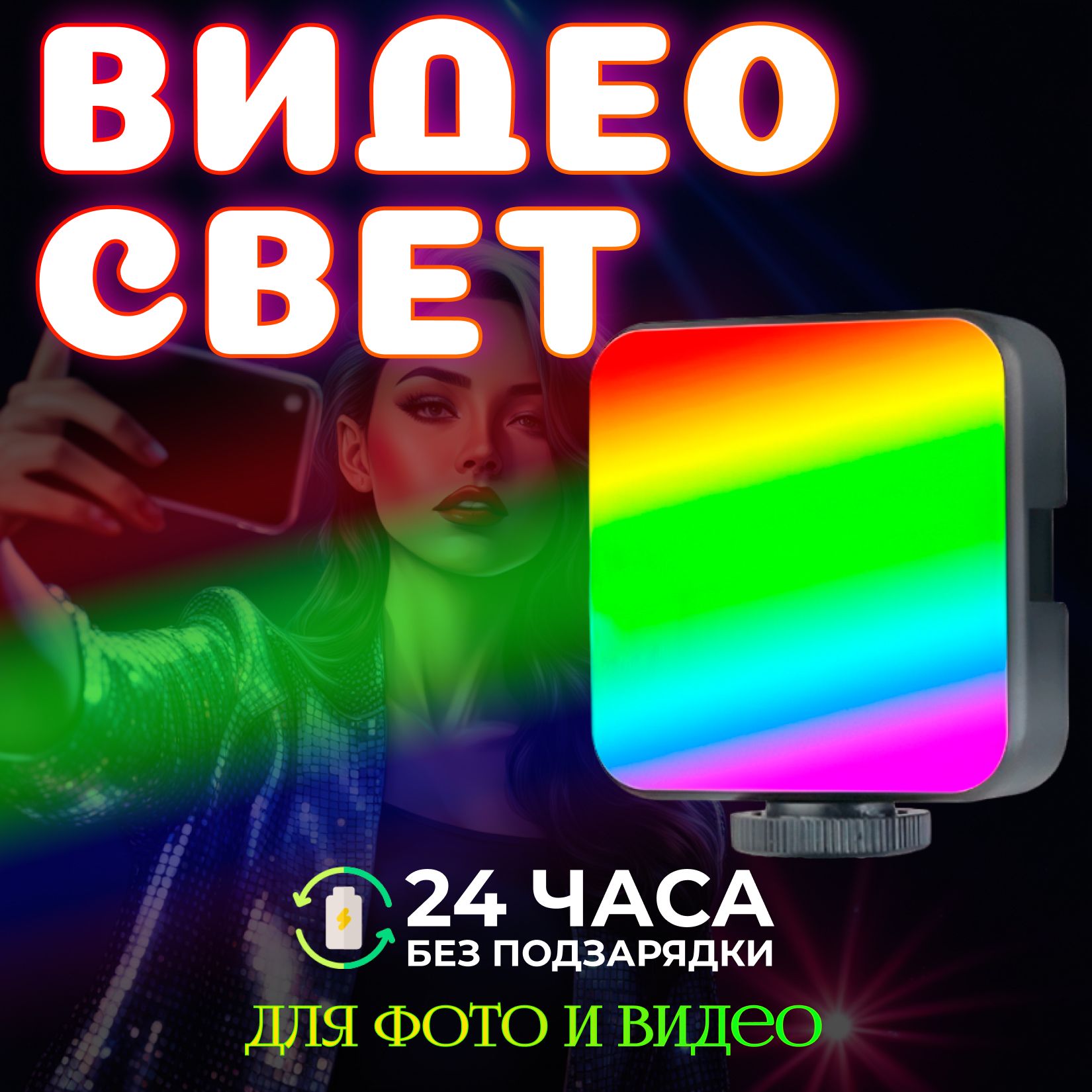 Видеосвет RGB для фото съемки / Светодиодная лампа осветитель W64RGB