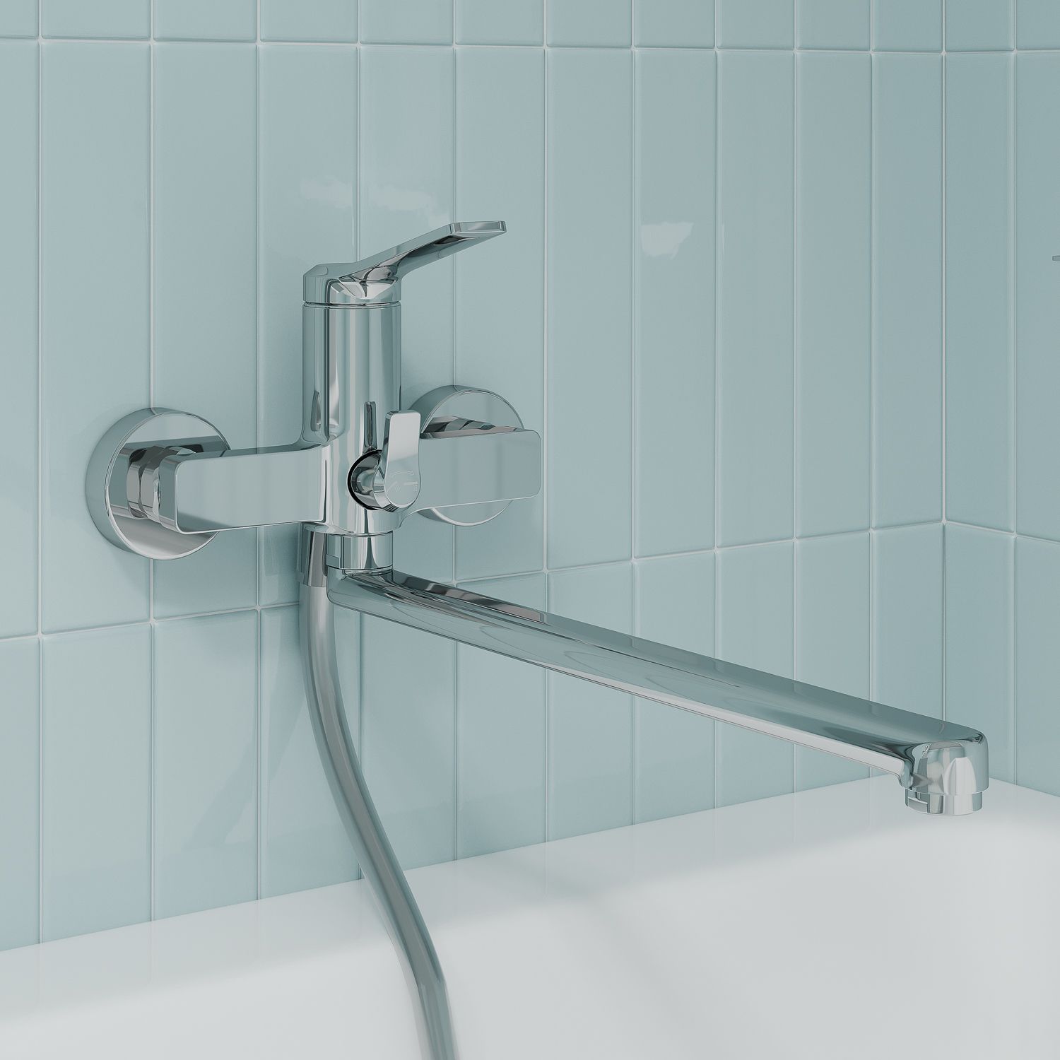 Фото товара на маркетплейсе ozon Смеситель для ванны с длинным поворотным изливом, латунь, глянцевый хром, Parker, IDDIS, PARSB02i10WA