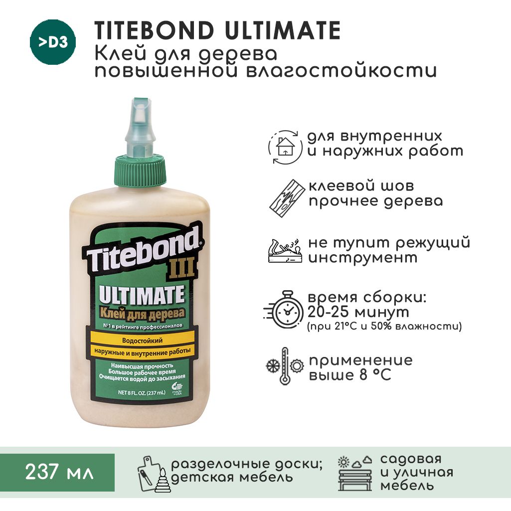 Клей для дерева Titebond III Ultimate Wood Glue Влагостойкий ПВА 237 мл