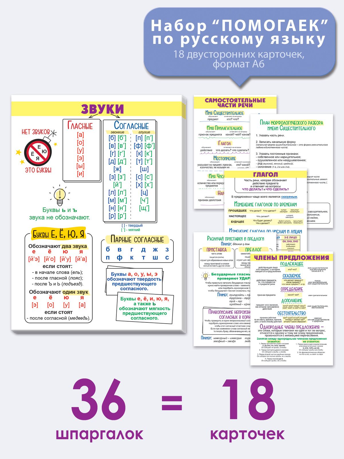 Набор обучающих карточек по русскому языку 18 шт - купить с доставкой по  выгодным ценам в интернет-магазине OZON (1500130182)