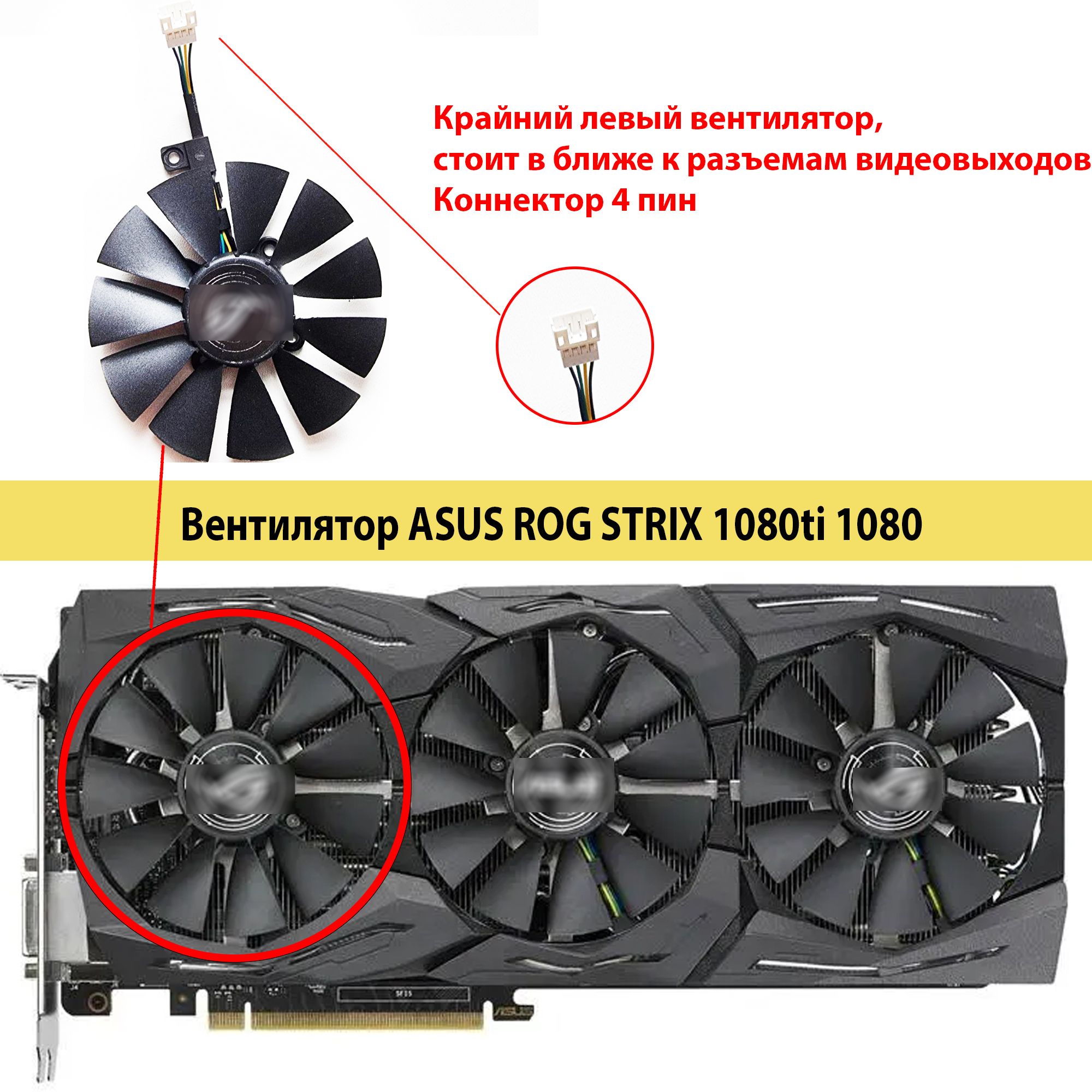 Вентилятор левый для видеокарт ASUS ROG STRIX 1080Ti 1080