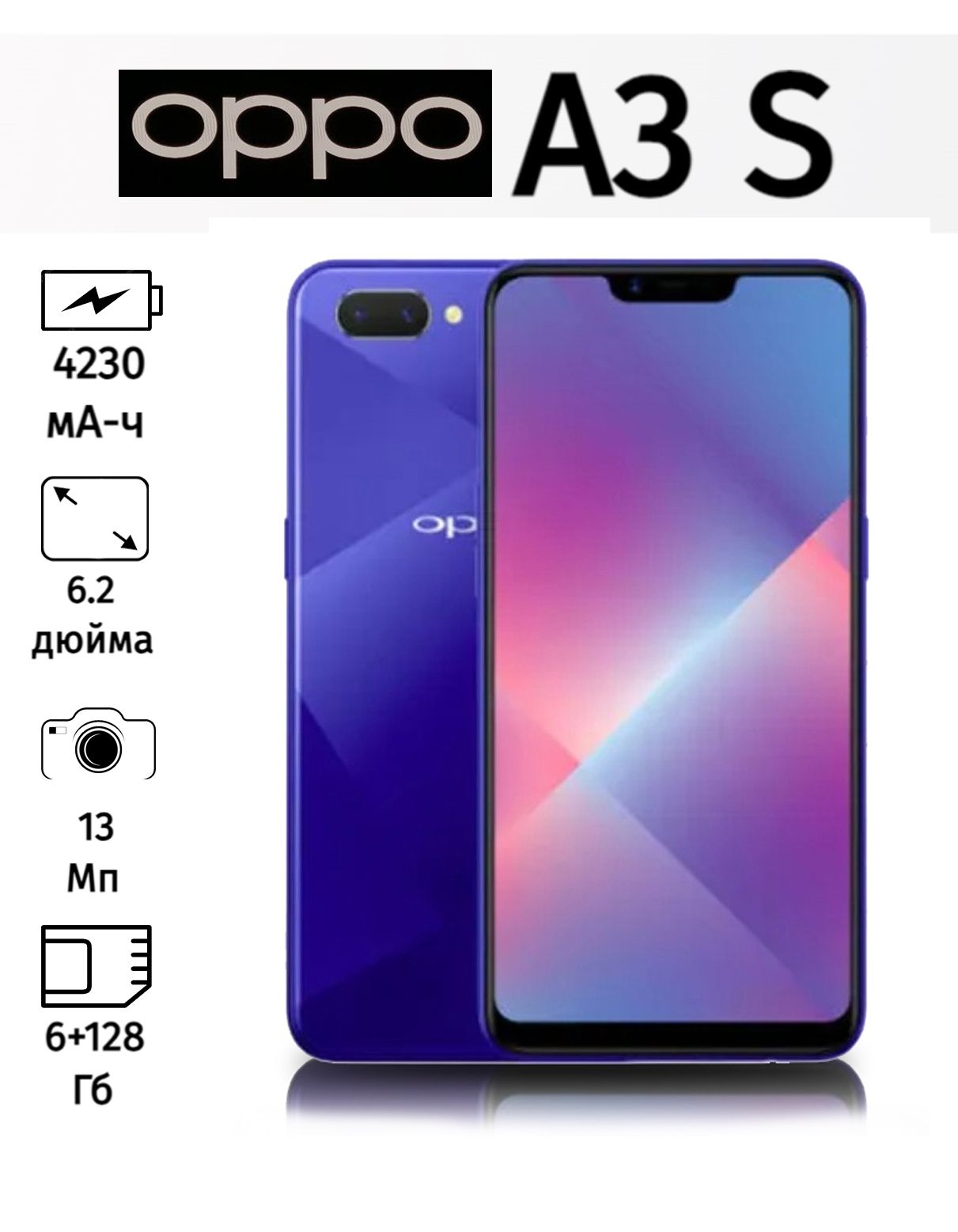 OPPO Смартфон OPPO A3S Global 6/128 ГБ, синий