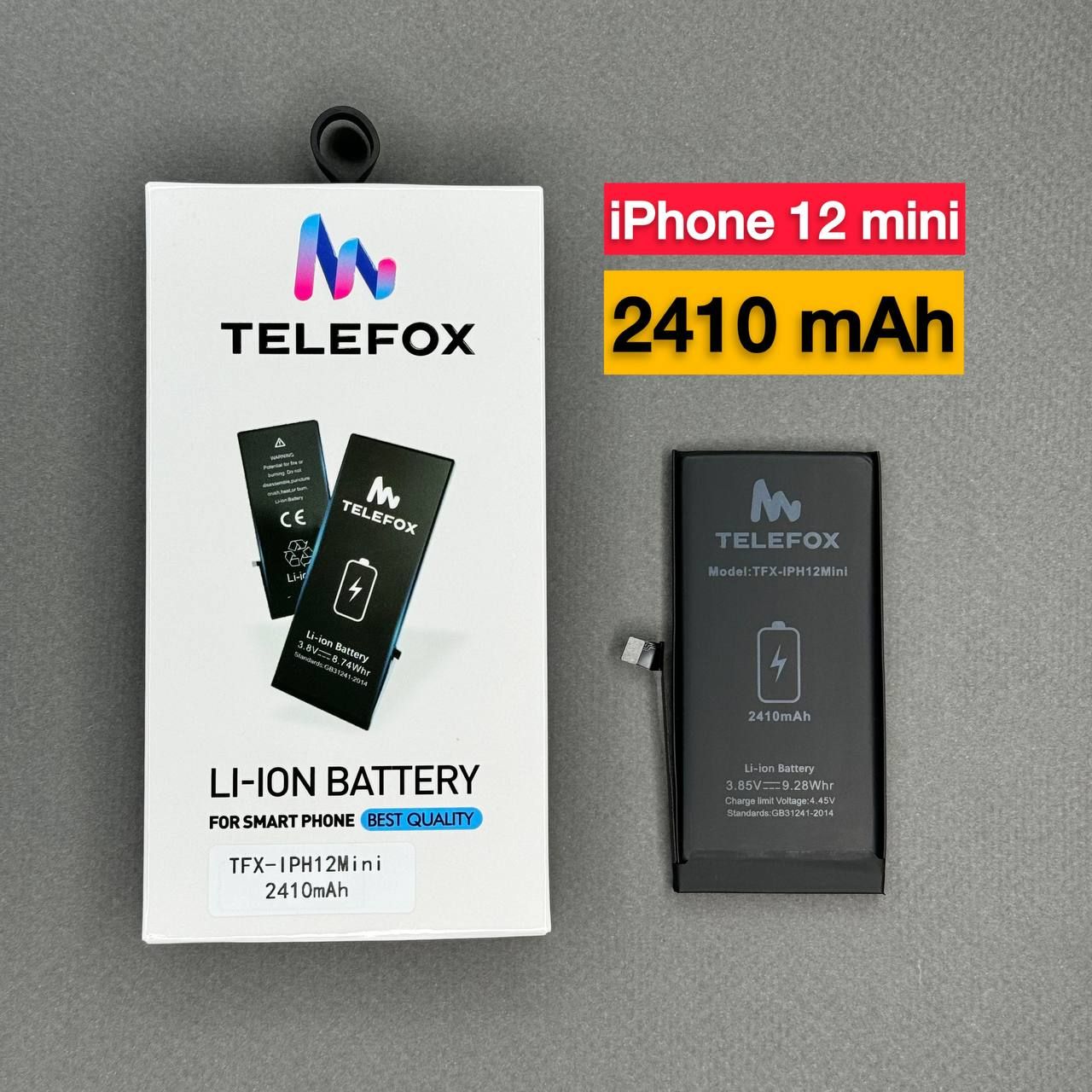 Аккумулятор TELEFOX для Apple iPhone 12 mini / 2410 mAh / Аккумулятор увеличенной ёмкости iPhone 12 mini