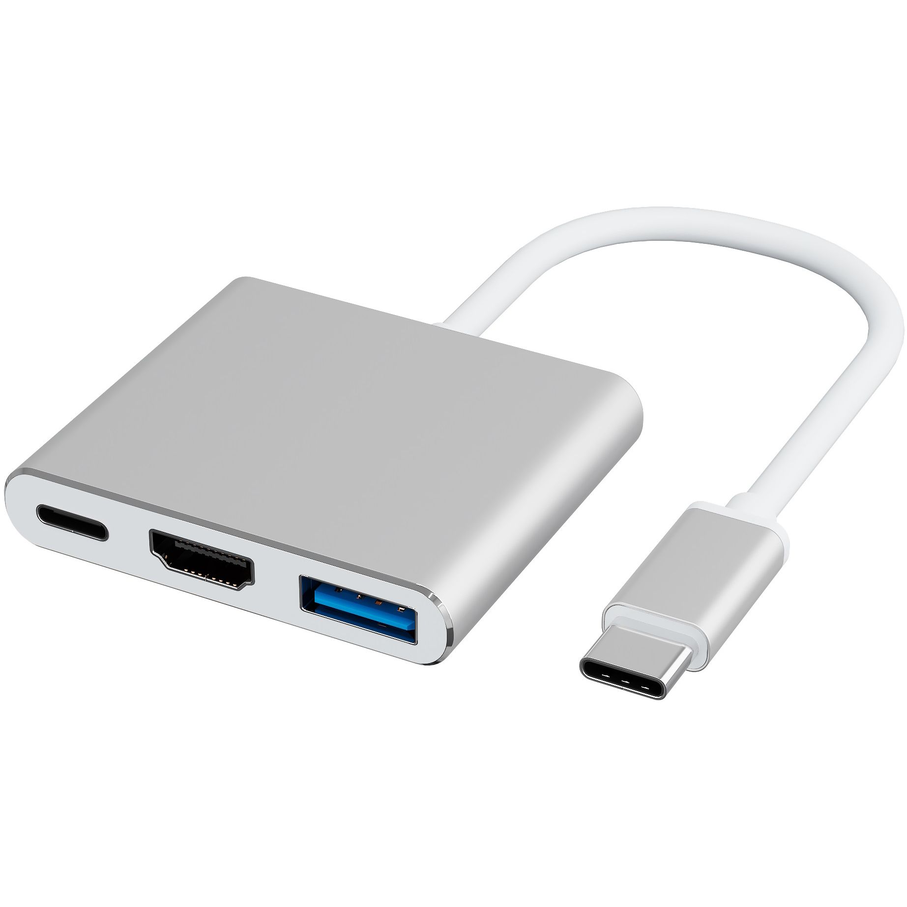 Type-C hub для Macbook / Адаптер GSMIN Cray 3 в 1 (USB 3.1 Type-C, USB 3.0, HDMI). Серебристый