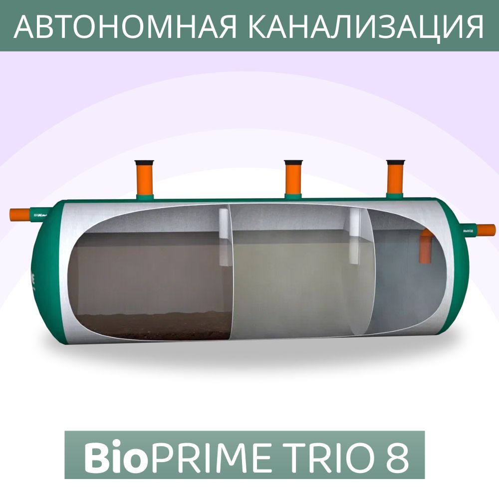 Септик BioPrime Трио 8м3 Автономная канализация Самотечный 8000 литров / Септик биопрайм трио 8