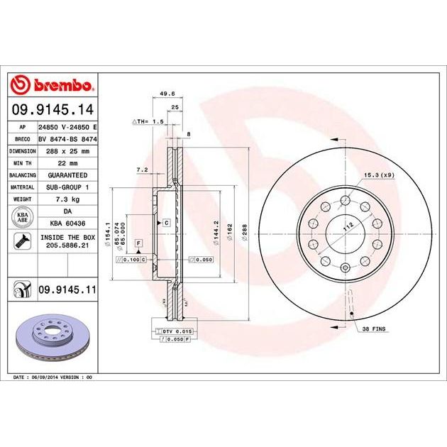 Дисктормозной09.9145.11BREMBO09.9145.11