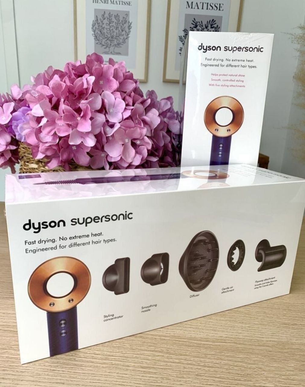 ФендляволосSupersonicHD08Синий/Медьс5насадкамидляDyson