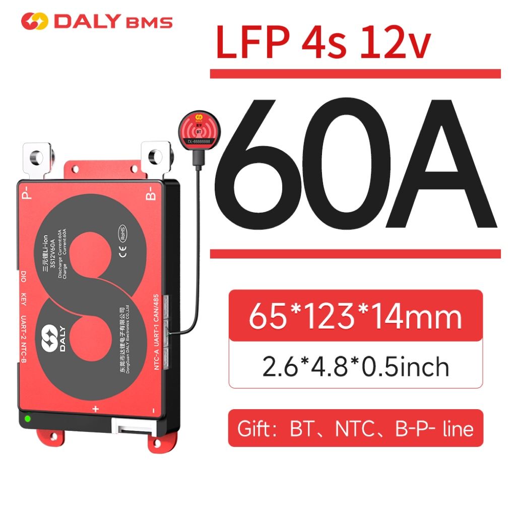 DALYSMARTBMS60ALifepo44S12VПоддержканепрерывноготока60AсBluetoothифункциейбалансировкиUART/RS485/CAN