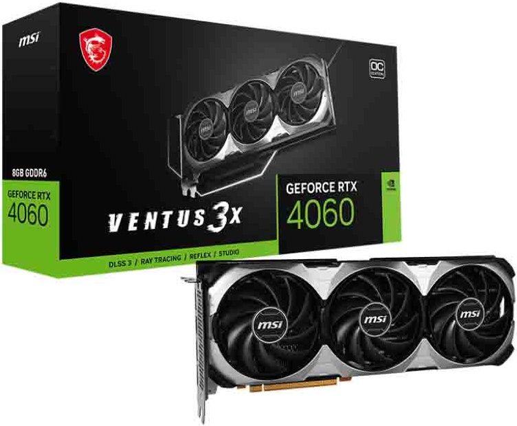 MSIВидеокартаGeForceRTX4060RTX4060VENTUS3XOC8ГБ(RTX4060VENTUS3X8GOC),LHR