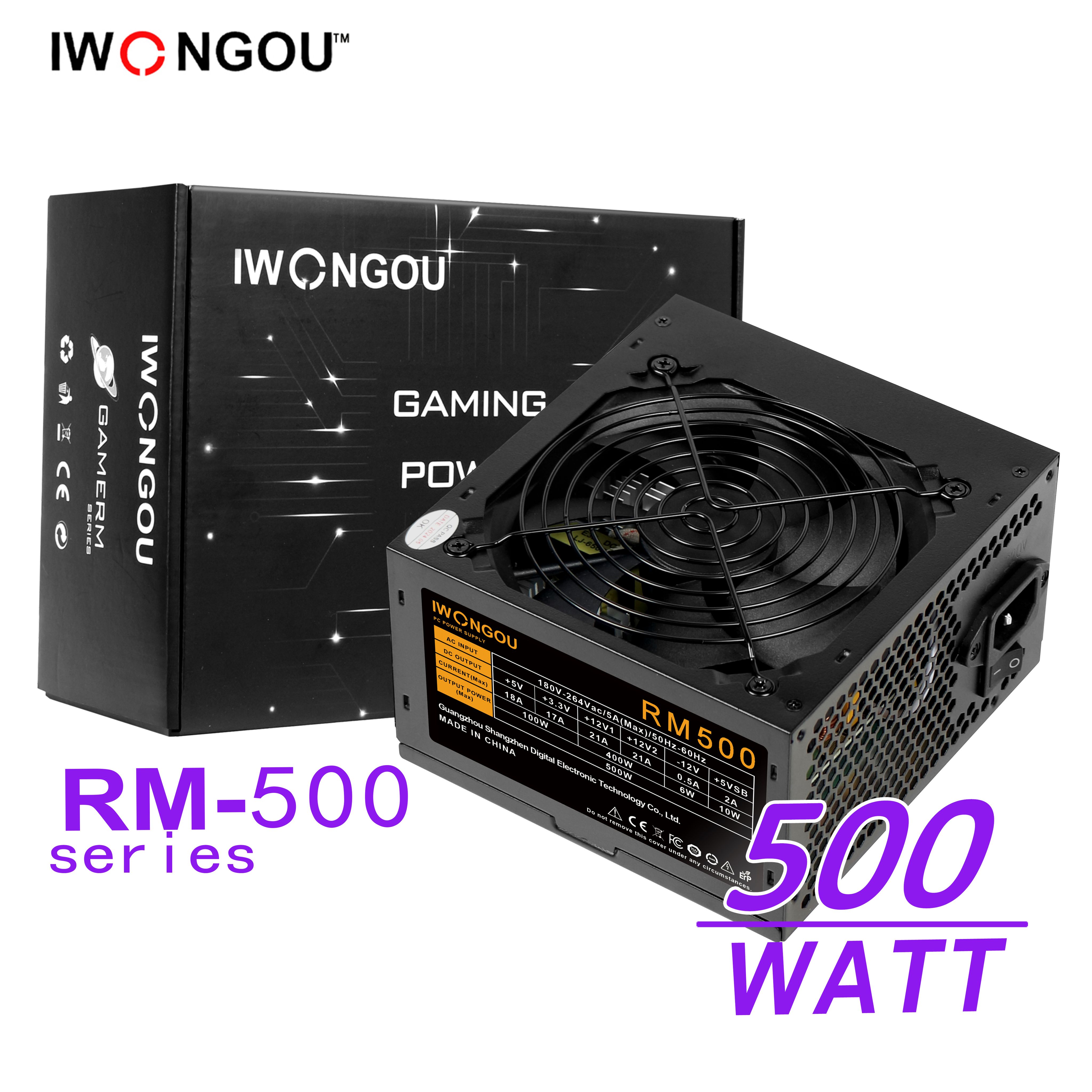 IWONGOU Блок питания для ПК 500W (RM500) ATX,12CM,20+4p,CPU(4+4),2*PCI-E(6+2),4*SATA,3*IDE