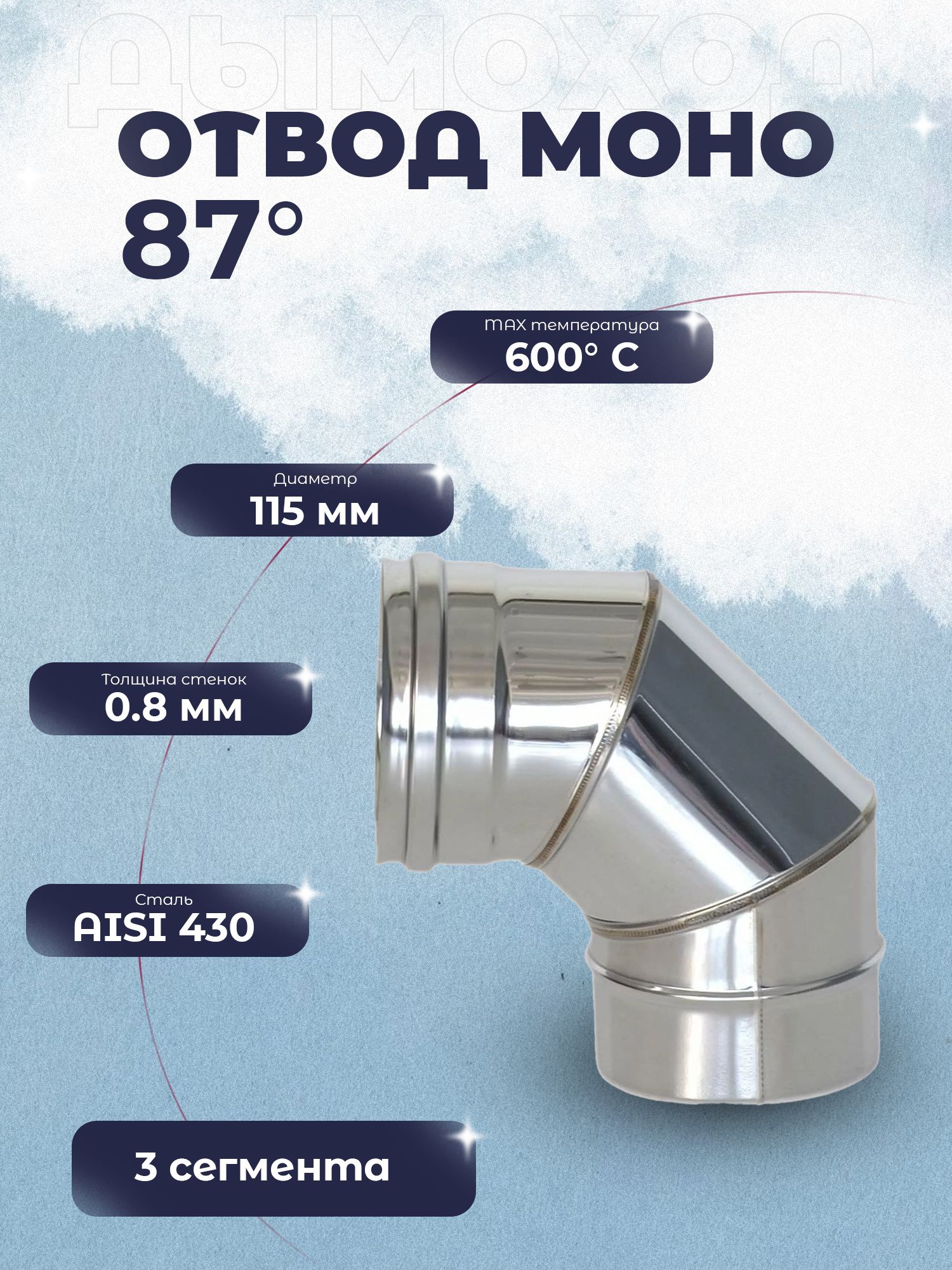 Отводколено90диаметр115неражвеющаясталь430-0.8ОМ-РДымоходТепловиСухов