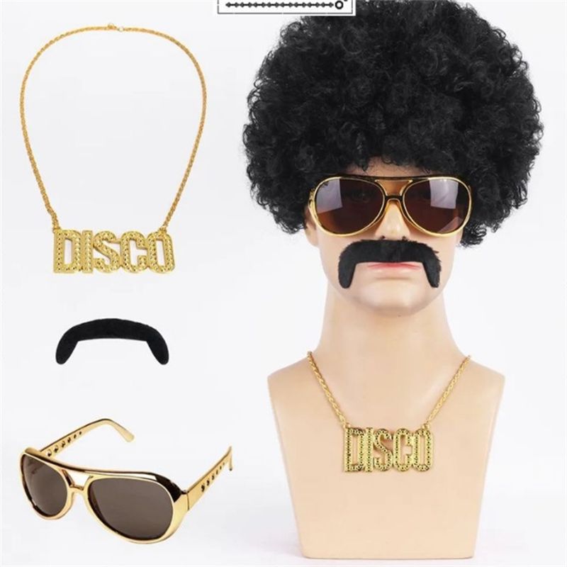 Парик мужской комплект из 4 предметов очки + ожерелье + борода Косплей праздничная вечеринка Уцененный товар