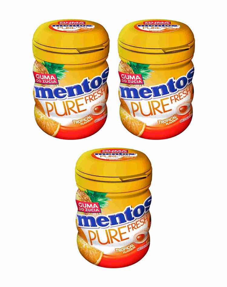 Жевательная резинка Mentos Pure Fresh Tropical с тропическим вкусом, 3 уп по 60 гр