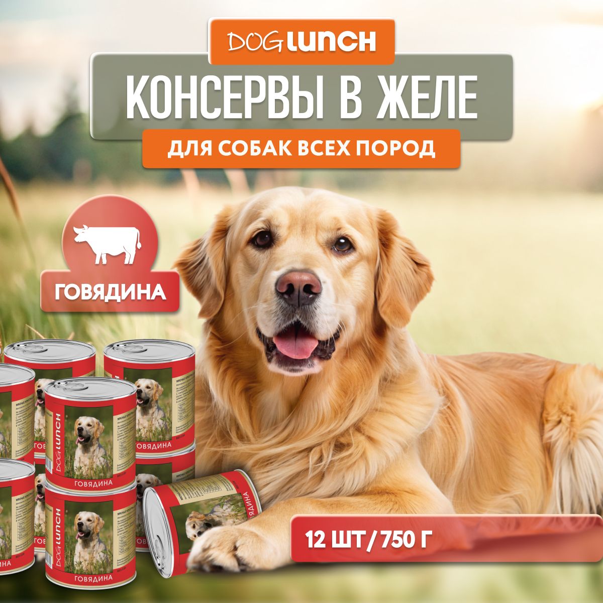 Влажный корм для собак DogLunch Говядина в желе 12шт х 750г