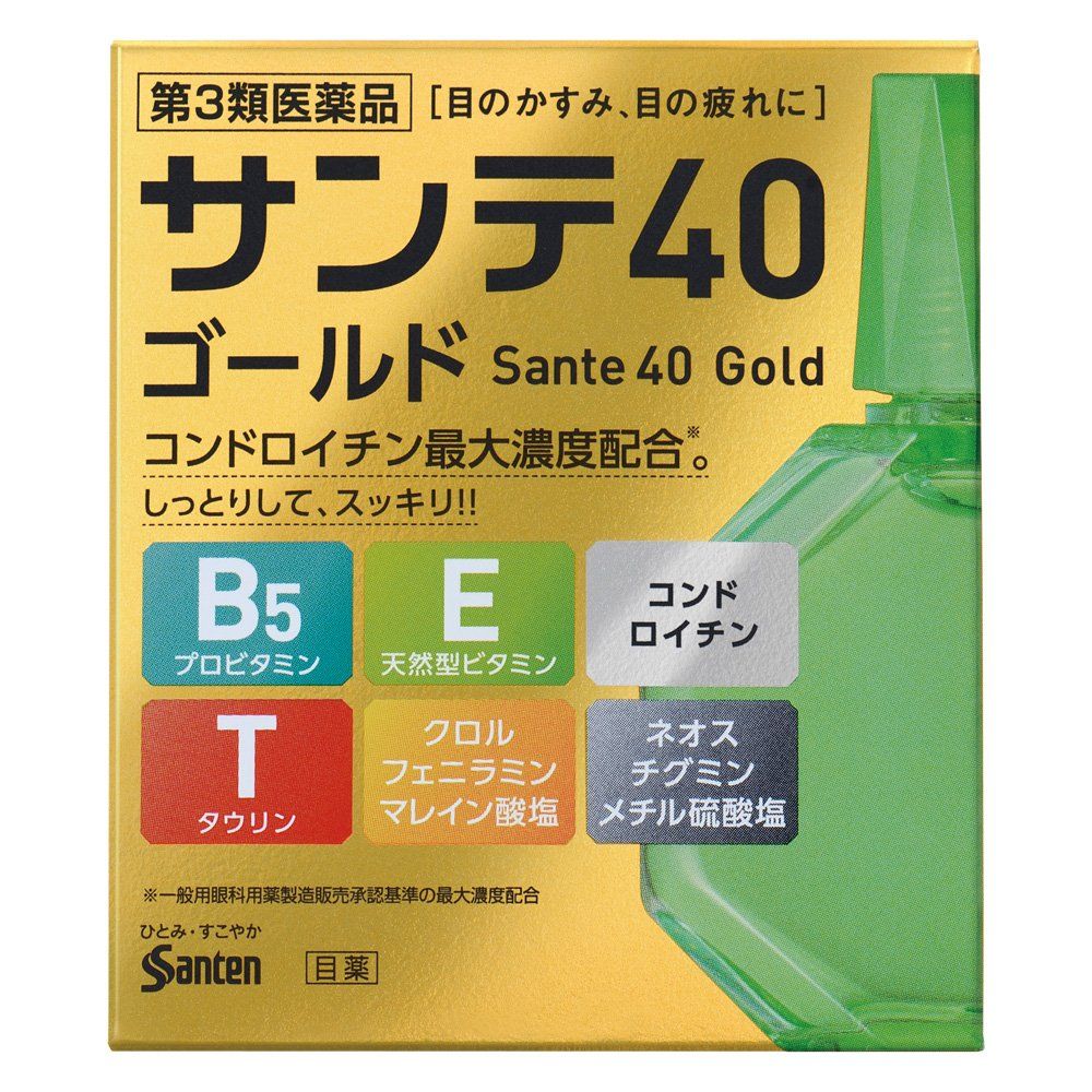 Sante 40 Gold Витаминизированные капли для глаз, японские с ментолом от усталости, покраснения глаз, сухости (12 ml)