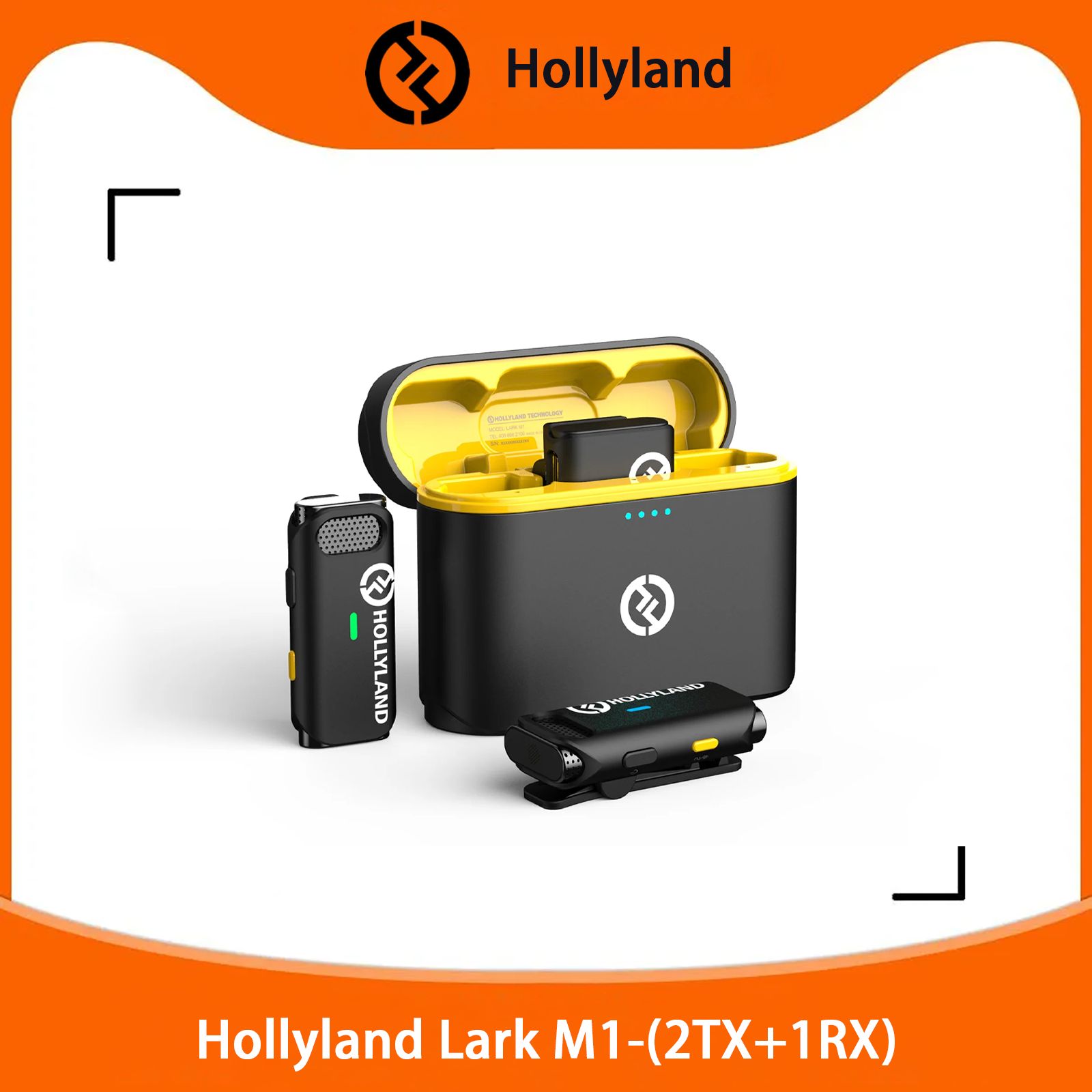 Hollyland Lark M1 Duo, Микрофон петличный беспроводной для камеры телефона компьютера, чёрный цвет, 2 передатчика