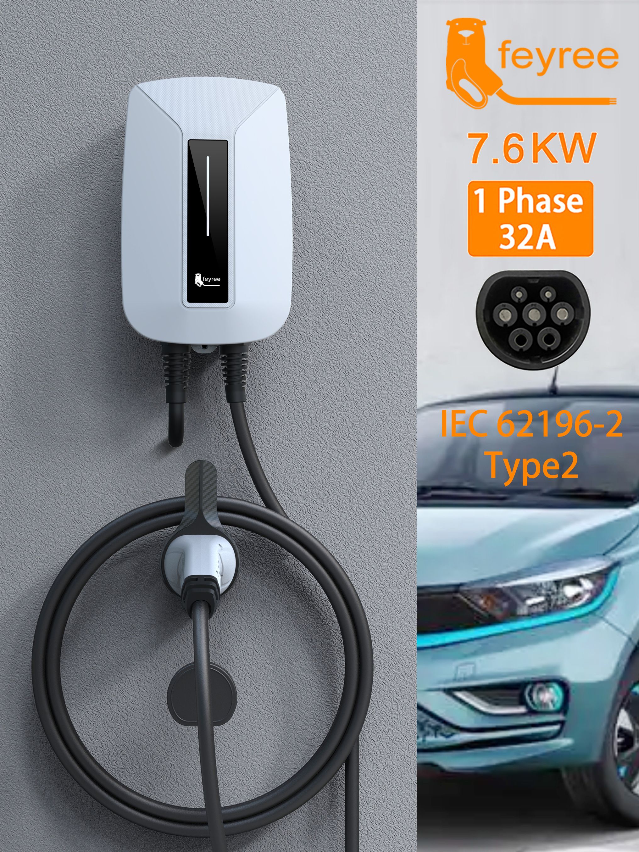 Зарядная станция Feyree 7 квт Type2 Plug&Charge