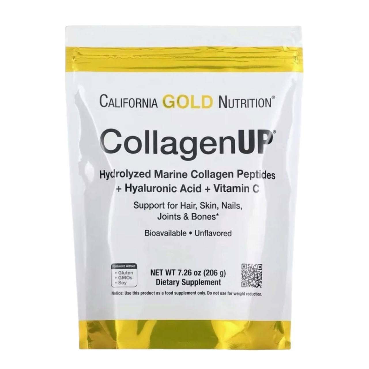 Морской коллаген с гиалуроновой кислотой и витамином С, California Gold Nutrition CollagenUp, 206г Для связок, суставов, кожи, волос, ногтей