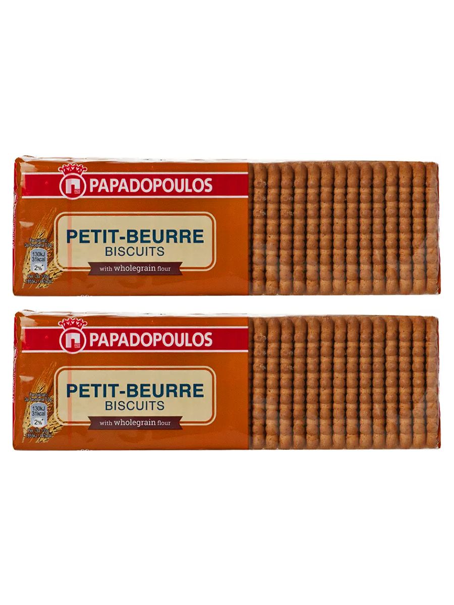 Печенье Papadopoulos Petit-Beurre затяжное с цельнозерновой мукой, 2 уп по 250 гр, Греция