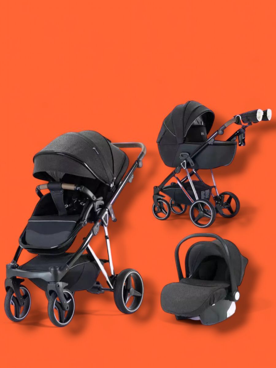 Коляска детская Lux mom F1 3в1 New, от 0 до трех лет, черная