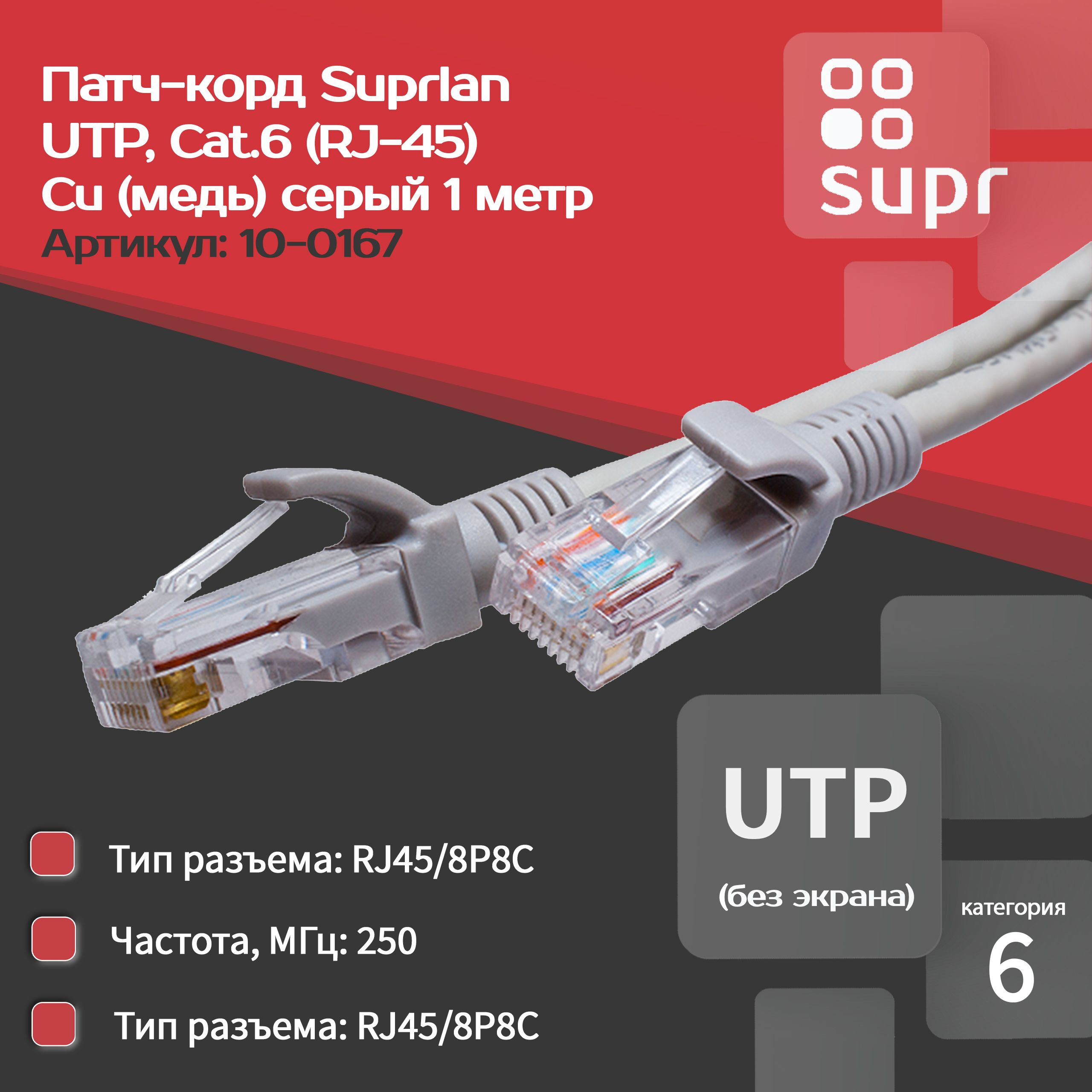 Патч-кордSUPRLANUTP64x224AWG(7x0.2mm)CuLSZHсерый1м