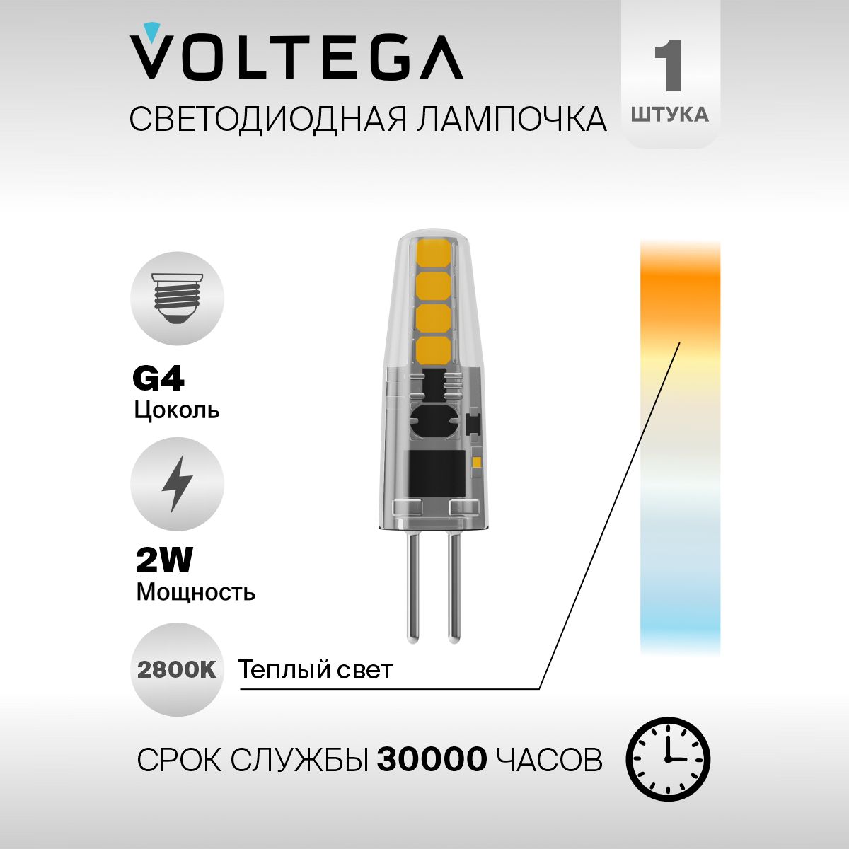 ЛампочкасветодиоднаяG4формакапсулы2WтеплыйсветVoltegaSimpleCapsule2800K1шт.