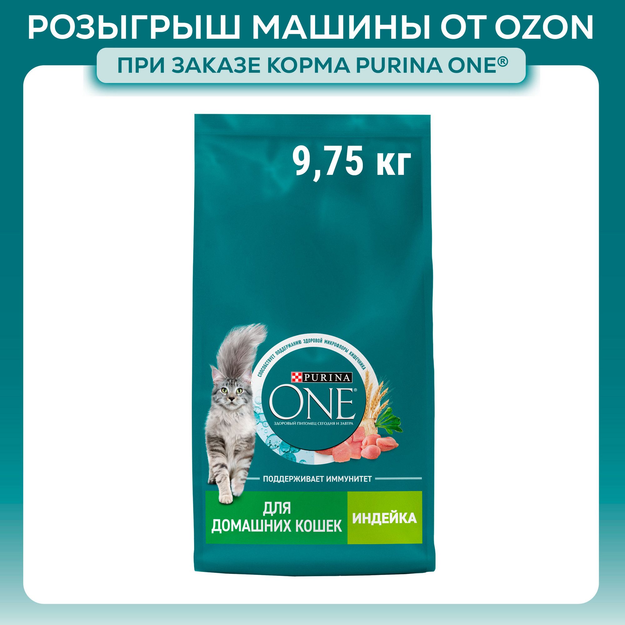 Сухой корм для кошек PURINA ONE при домашнем образе жизни, с высоким содержанием индейки, 9.75 кг