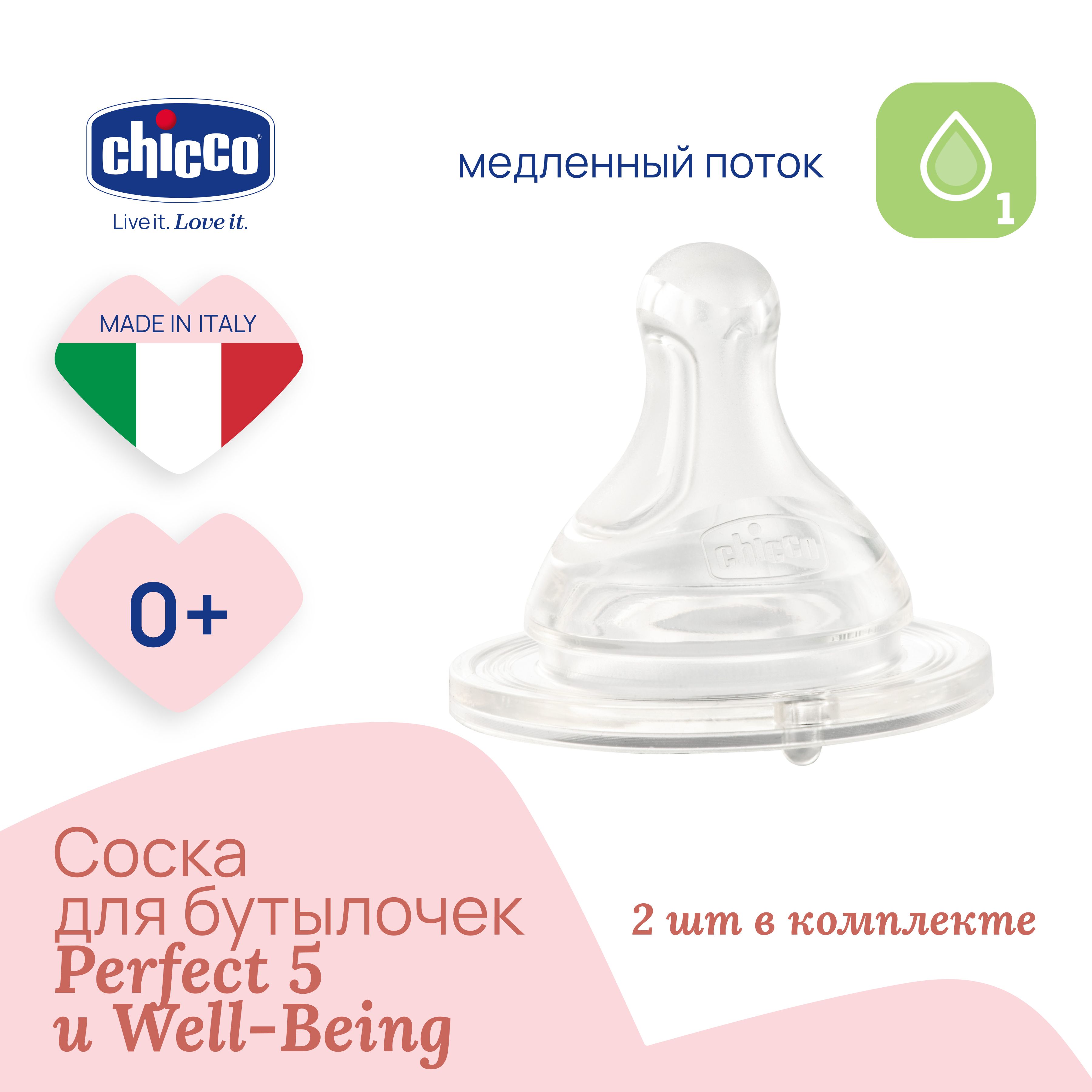 Соска силиконовая для новорожденных Chicco PERFECT5 детская 0+ 2 шт.