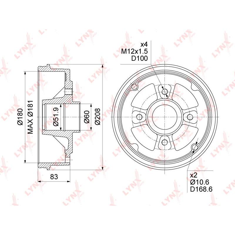 барабан тормозной, зад LYNXAUTO BM1033