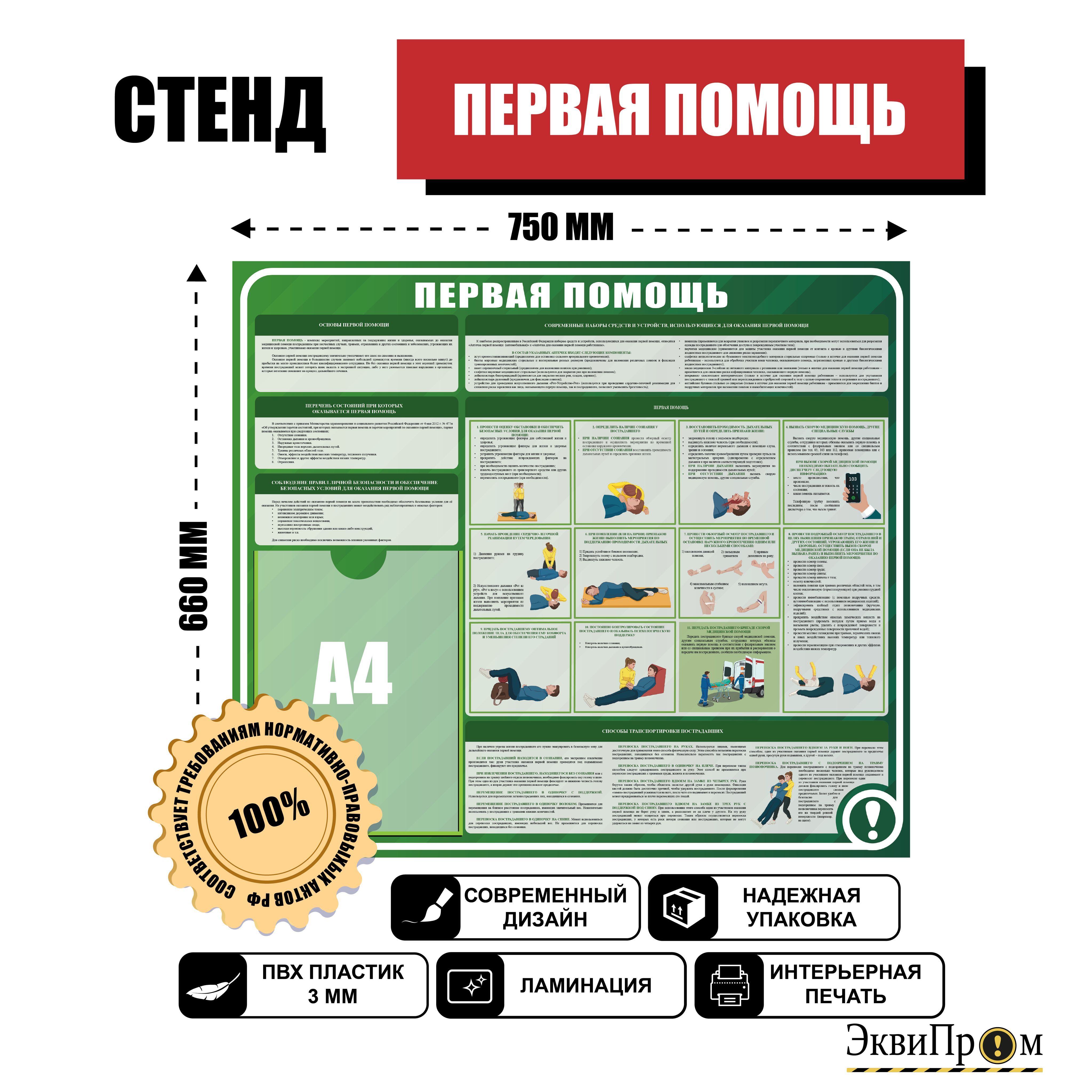 Информационный стенд Первая помощь с 1 карманом А4