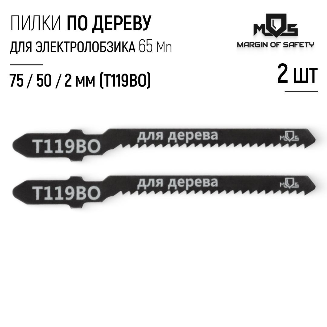 Пилки по дереву 75/50/ шаг 2 мм, полотна 65 Mn для электролобзика, набор 2 шт.