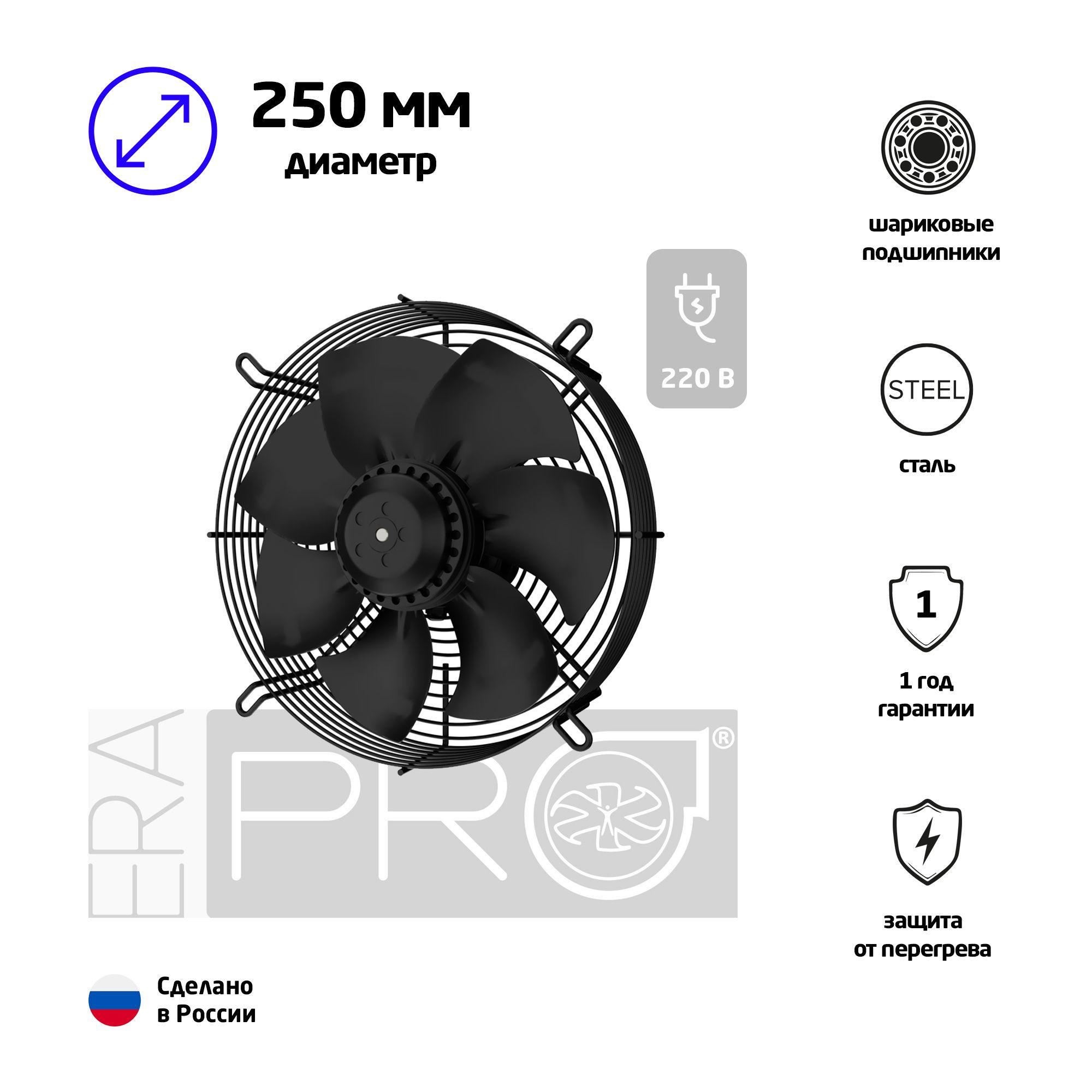 Вентилятор осевой с защитной решеткой STORM GR 250 2полюс ERA PRO