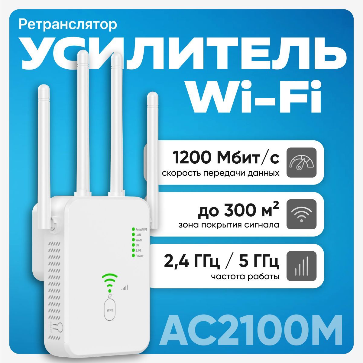 Усилитель Wi-Fi-сигнала 2.4 и 5 ГГц AC1200M