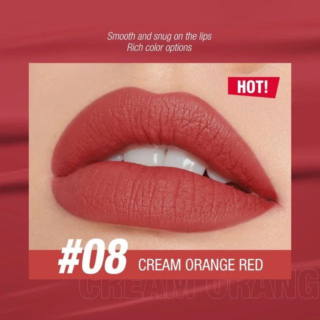 Тинт для губ O.TWO.O матовый водостойкий тон 08 Cream Orange Red Кремово-Оранжево-Красный