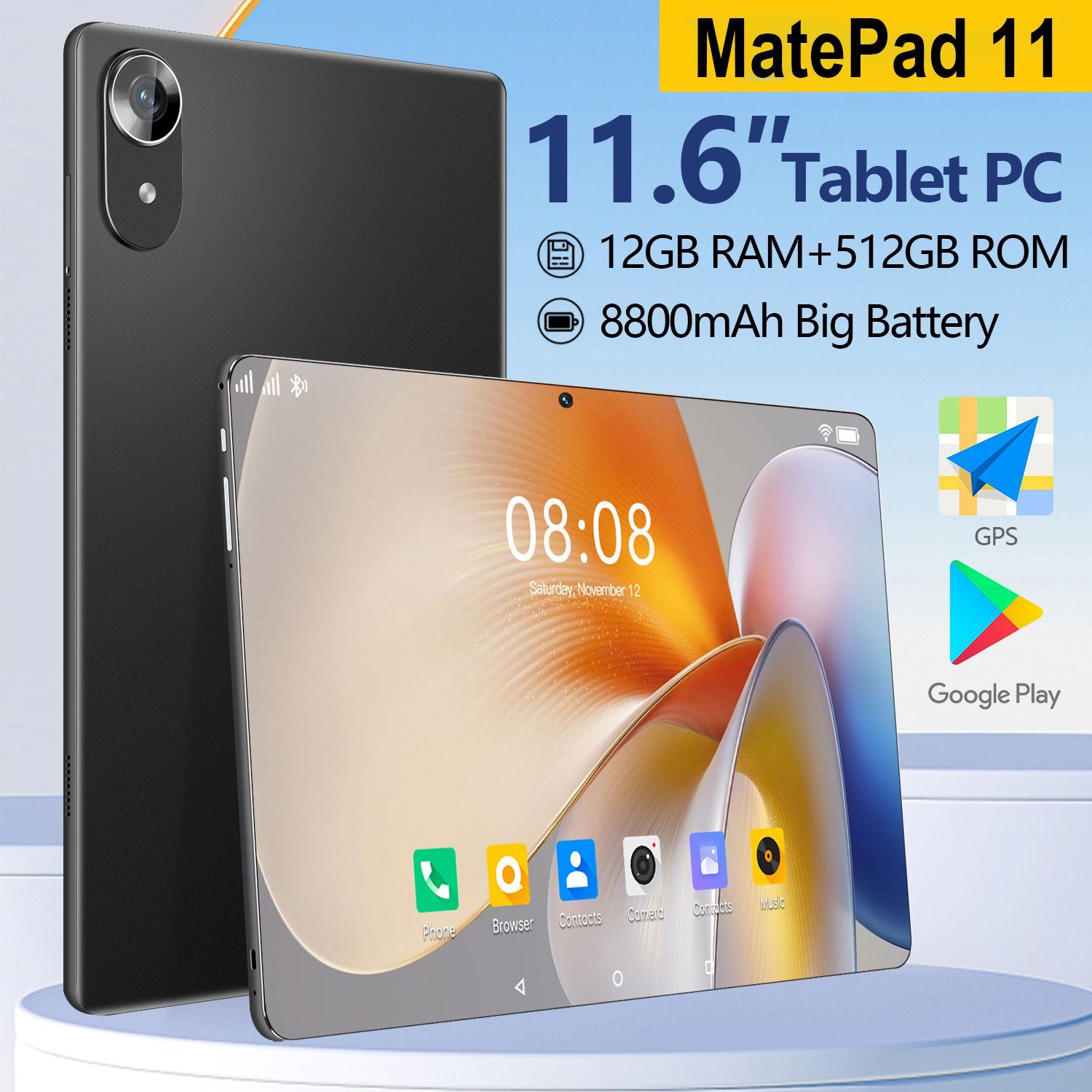 vove Планшет Андроид Планшет Mate Pad11, 12+512 ГБ, 11.6 дюймов, Планшет с клавиатурой, Русифицированный, Многофункциональный планшет, 11.6" 512 ГБ/12 ГБ, черный