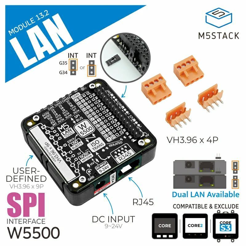 Модуль локальной сети M5Stack Модуль контроллера Ethernet W5500 SPI для подключения к Ethernet